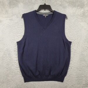 Garret Scott Sweater Vest Mens XL Navy Blue Extra Fine Merino Wool V-Neck Solid